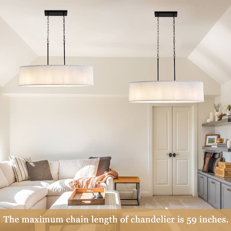 36.02-inch 4-light oval fashionable double chain chandelier with fabric lampshade