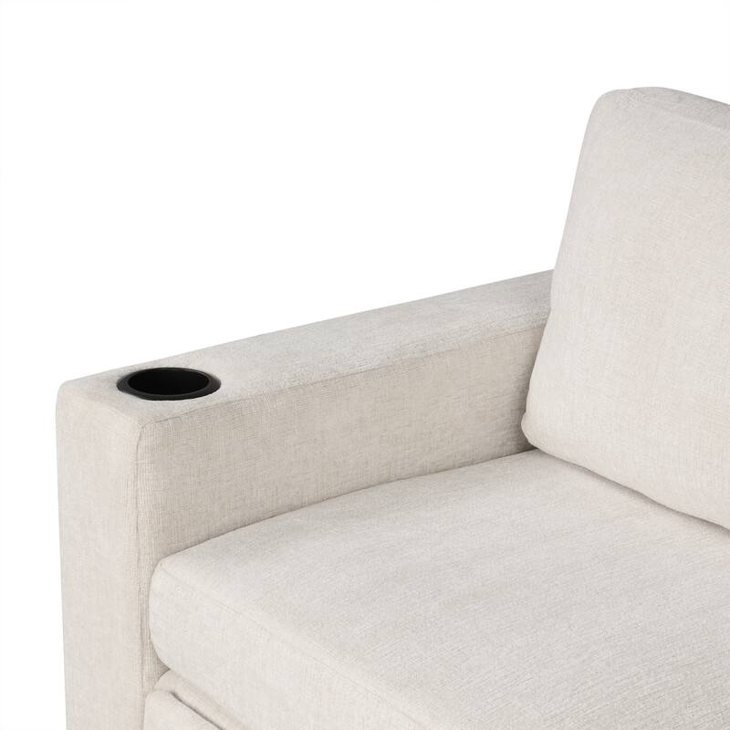 107.1" U-shaped Beige Chenille Convertible Pull-out Sectional Sofa Bed for Living Room