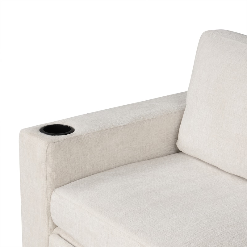 Convertible Sectional Sofa with Pull-out Sofa Bed and Dual Cup Holders