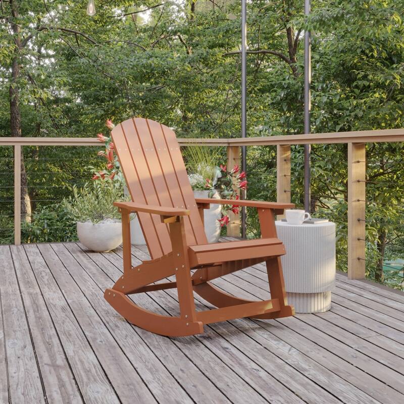 All Weather Polyresin Wood Rocking Adirondack Chair - Red