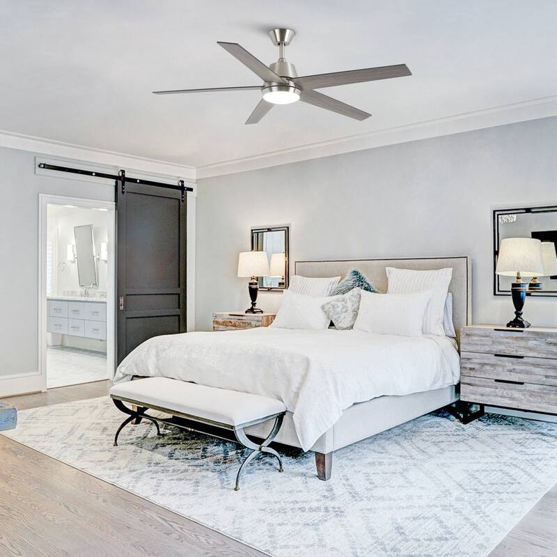52" Modern Reversible 5-blade Brushed Nickel LED Smart Ceiling Fan with Light and APP