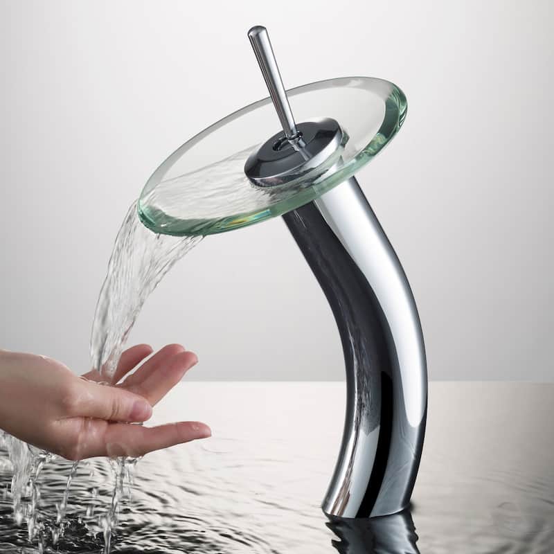 Kraus Waterfall Single Hole Clear Glass Vessel Bathroom Faucet - Metal