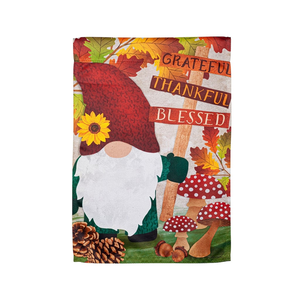 Grateful Fall Gnome Garden Suede Flag