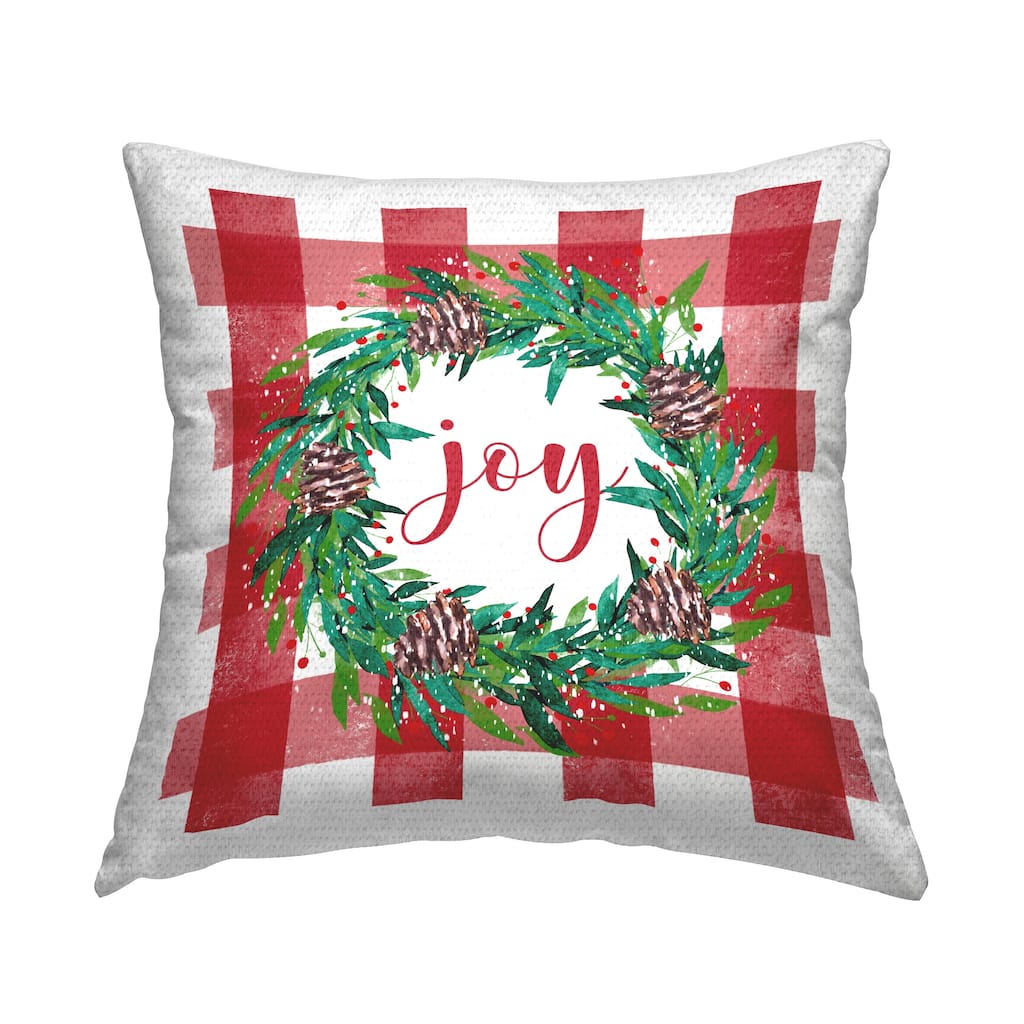 Stupell Holiday Joy Tartan Wreath Printed Outdoor Throw Pillow Design by Elizabeth Tyndall