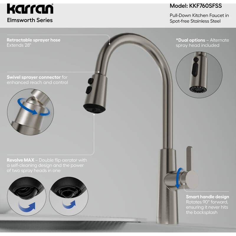 Karran USA KKF760 Elmsworth 1.8 GPM Single Hole Pull Down Kitchen