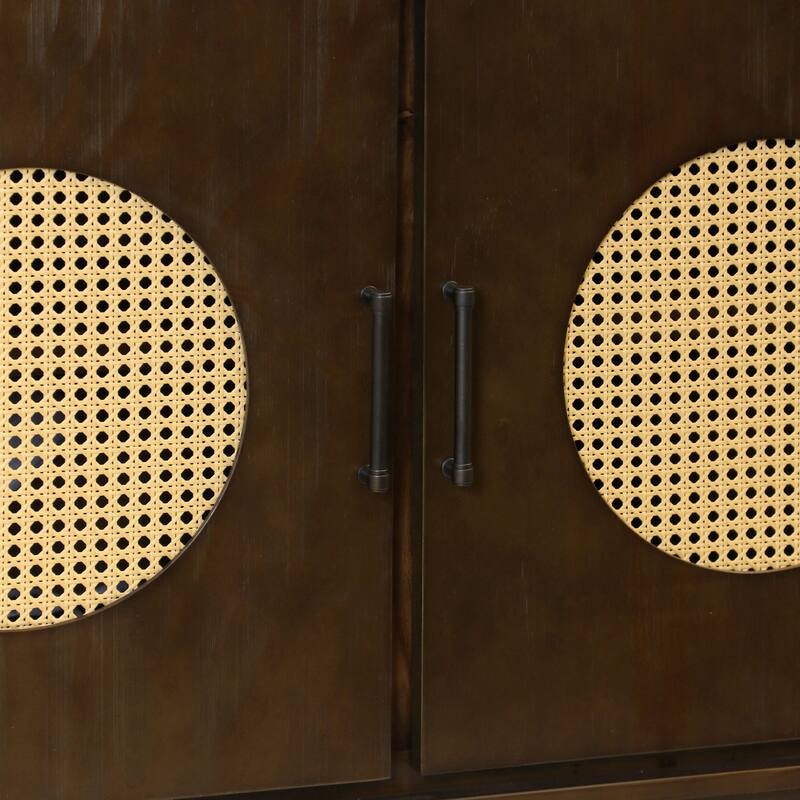 StyleCraft Capri Cane-Inlay 3-Door Sideboard - Mahogany & Natural Rattan