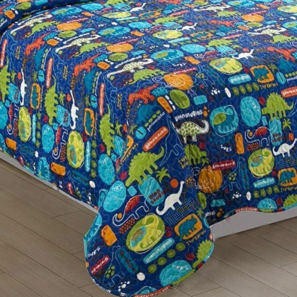 Kids Bedspread Quilts Set for Teens Boys Girls Bedding Dinosaur Twin 65 X 86 Blue