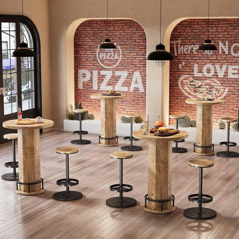 Round Bar Table with Chairs, Industrial Bistro Sets with 2 Bar Stools