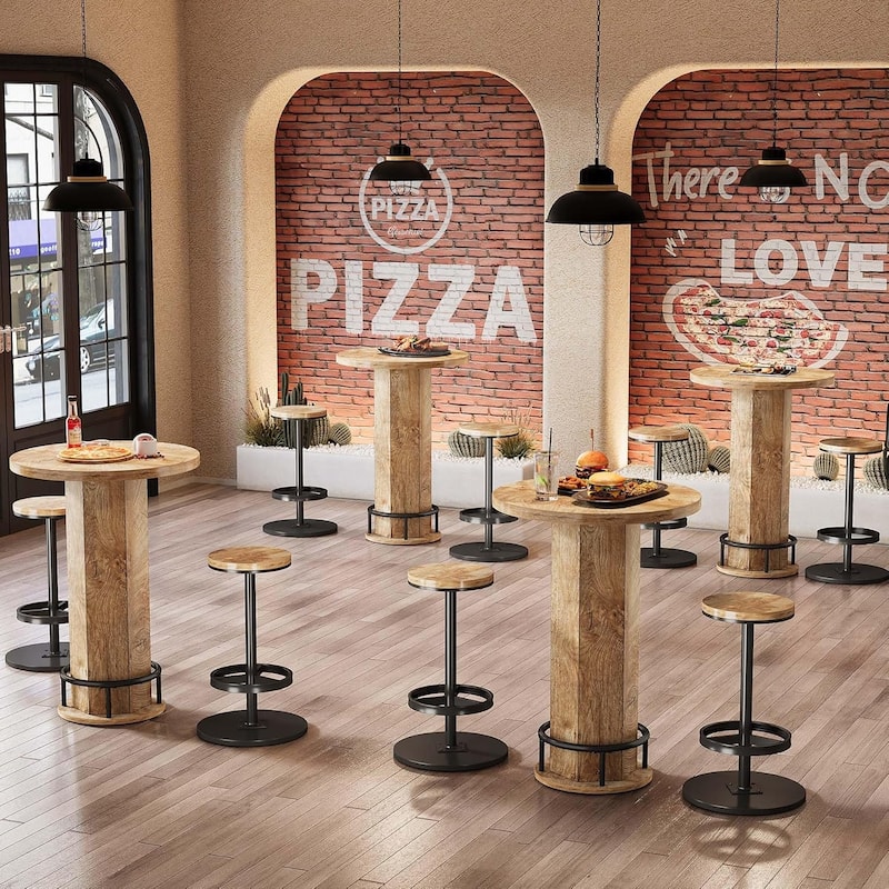 Round Bar Table with Chairs, Industrial Bistro Sets with 2 barstools