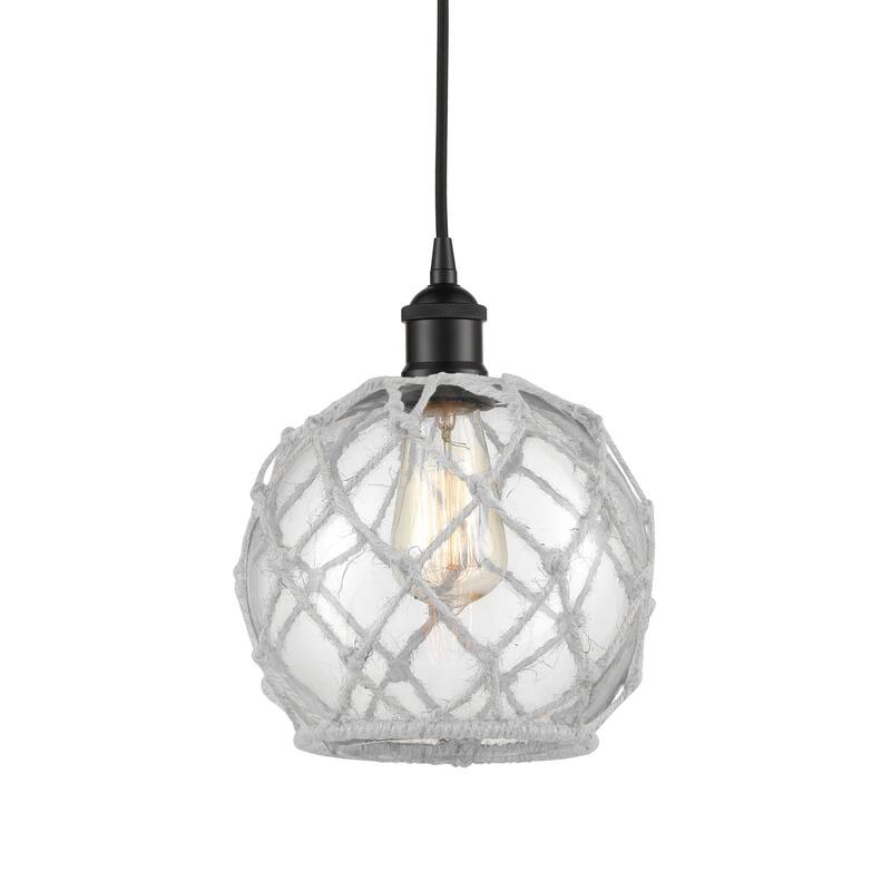 Innovations Lighting 616-1P-11-8 Farmhouse Pendant Farmhouse 8" Wide - Matte Black / Clear Glass with White Rope