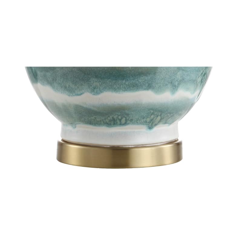 Cora 30.5" Striped Ceramic/Metal LED Table Lamp, Green/White by JONATHAN Y