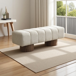 50"L Chenille Upholstered Bench with Wood Legs, No Assembly Needed, Multi-Functional Dining/Bedroom/Entryway Ottoman