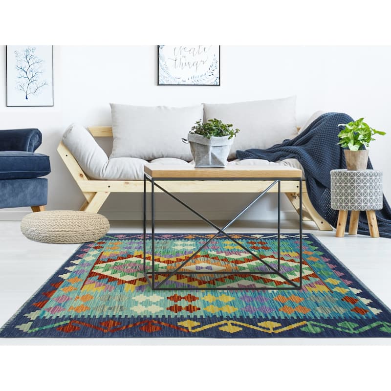 Flatweave Raquel Blue/Ivory Rug - 3'3" x 4'10"
