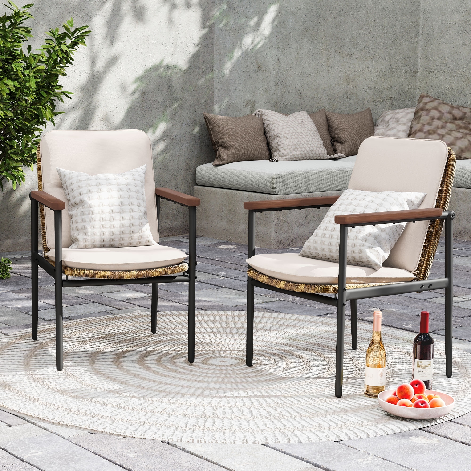 PureCane 2-Piece Aluminum Wicker Patio Dining Chairs with Light Gray Cushions