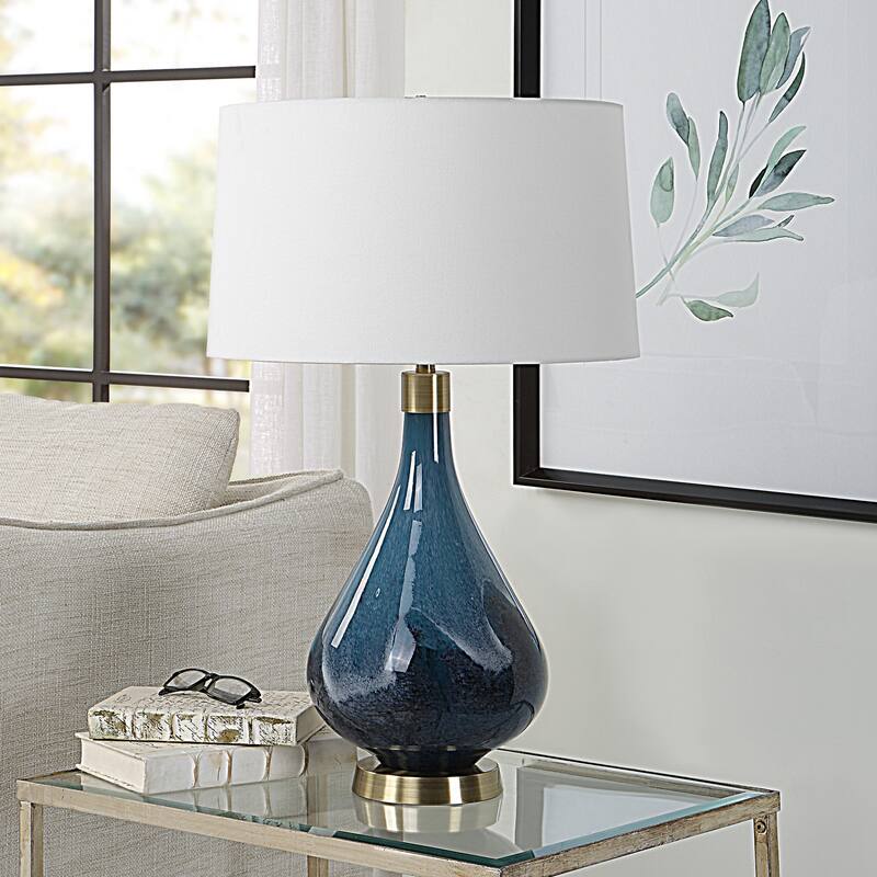Glass Vase Style Table Lamp with Tapered Shade - 27.75" - Blue
