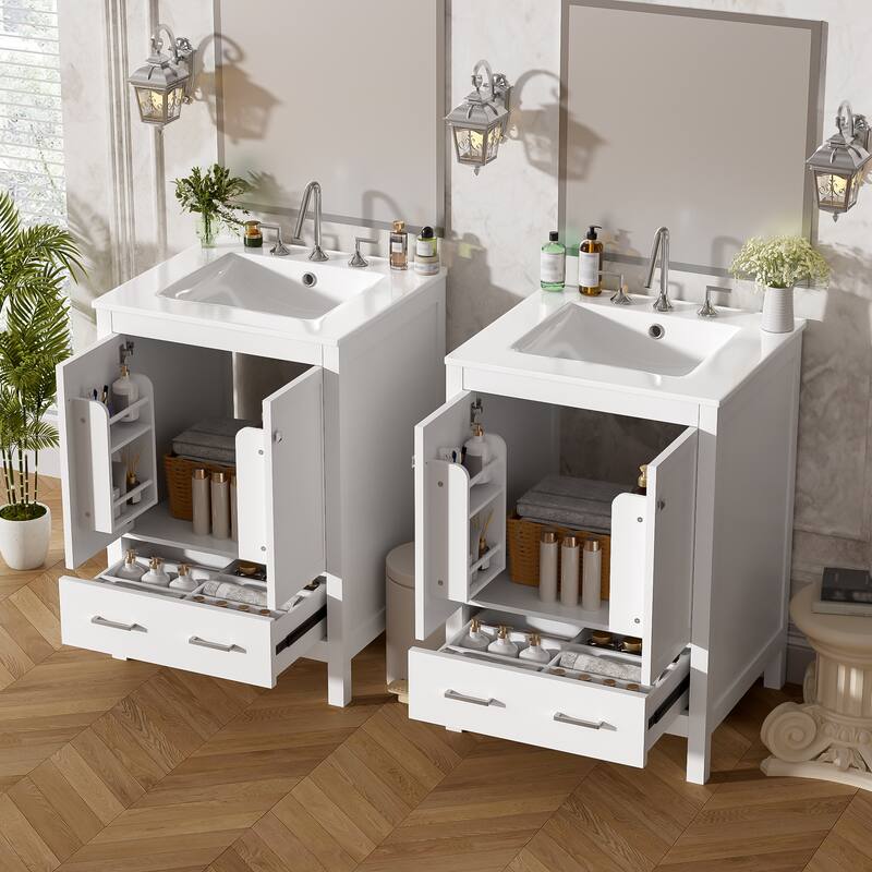 GDFStudio - Transitional Double Bathroom Vanity Set, Dual Undermount Sink, Soft-Close Doors & Double-Layer Door Shelf, Set of 2