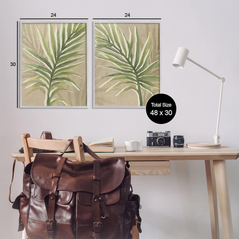 Stupell Natural Palm Leaves Framed Giclee Art Design By June Erica Vess (Set of 2)