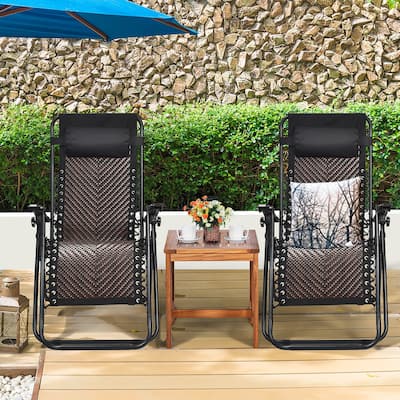 Costway 2PCS Patio Rattan Zero Gravity Lounge Chair Folding Recliner