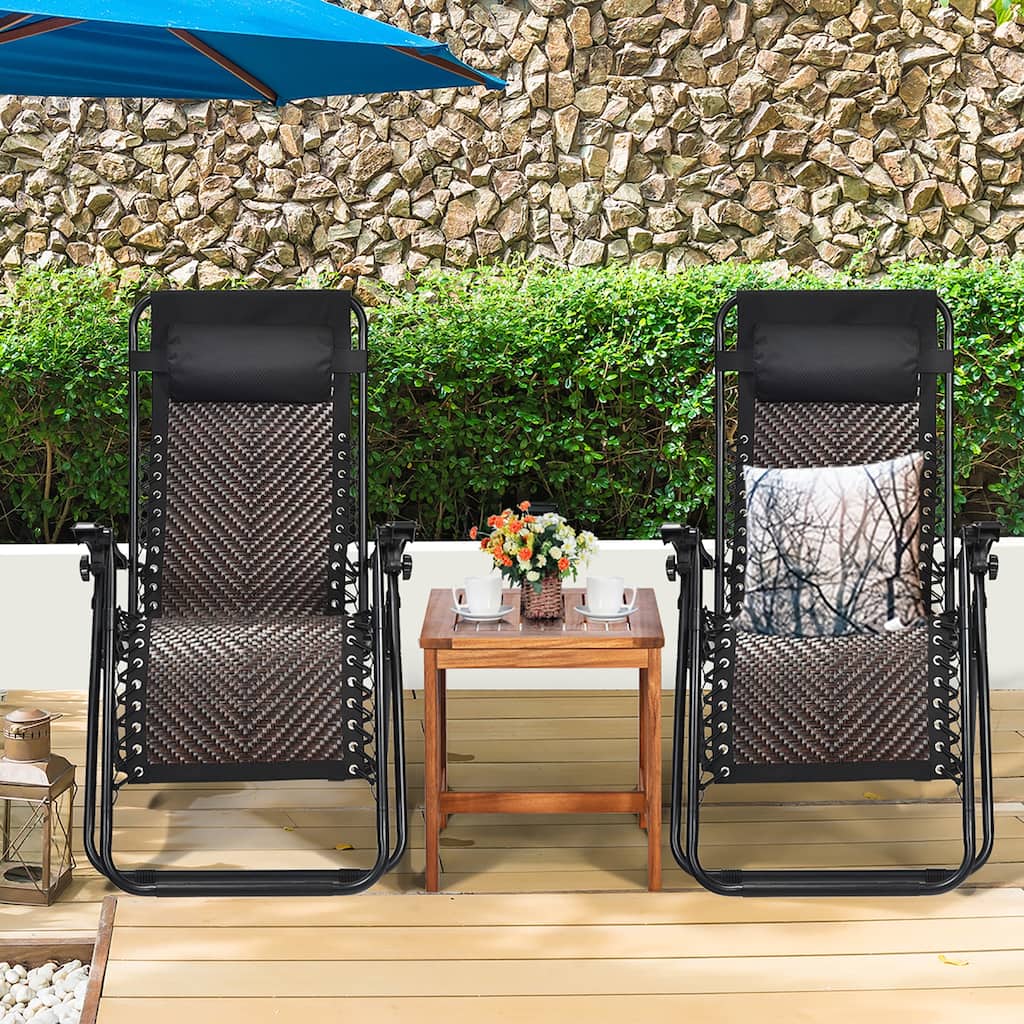 Costway 2PCS Patio Rattan Zero Gravity Lounge Chair Folding Recliner