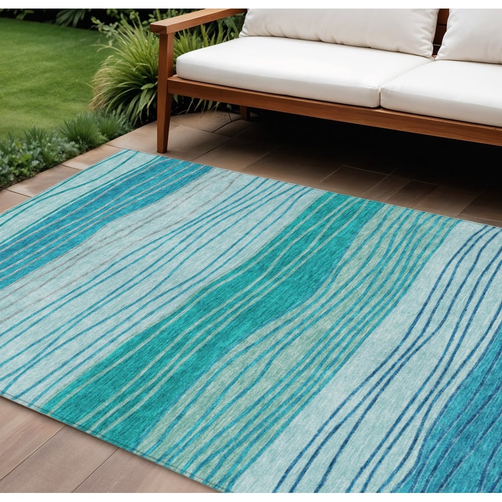 HomeRoots Striped Transitional Rectangle Outdoor Rug