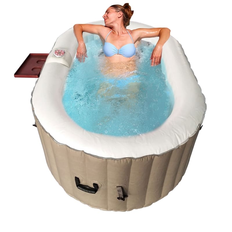 ALEKO Inflatable Hot Tub With Drink Tray Cover 2 Person Brown/White