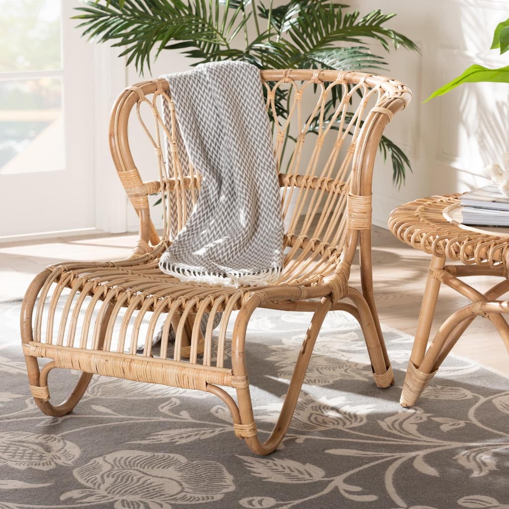 bali & pari Alaya Modern Bohemian Natural Brown Rattan Accent Chair
