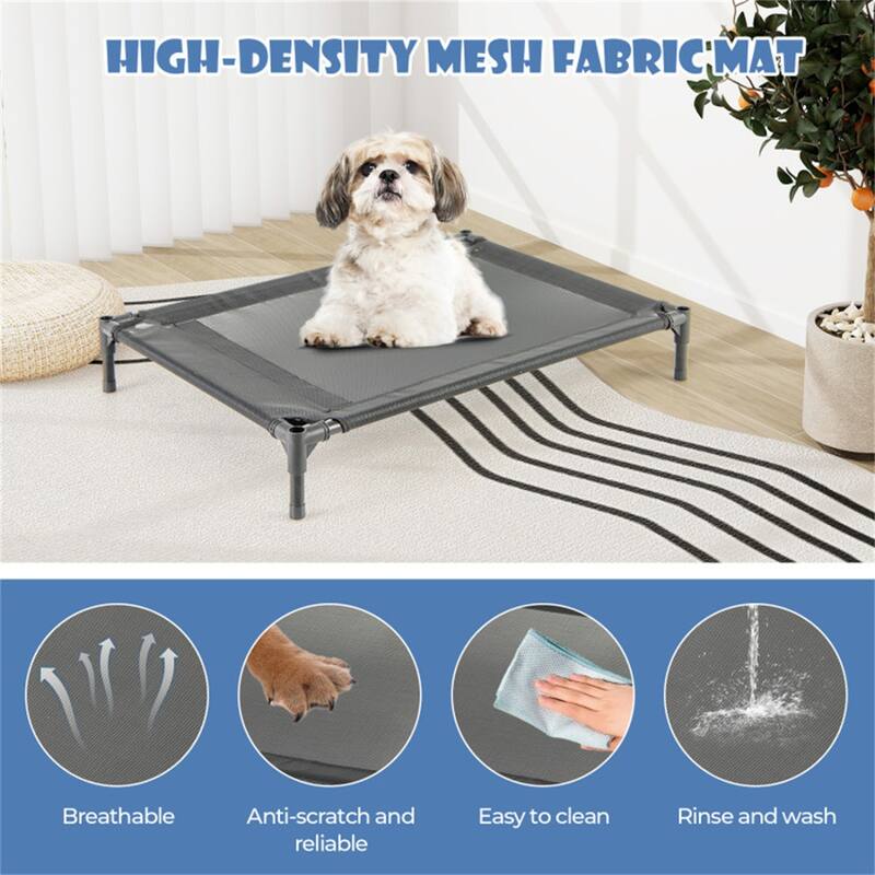 Outdoor Elevated Pet House with Waterproof Canopy and Roll-Up Mesh Windows