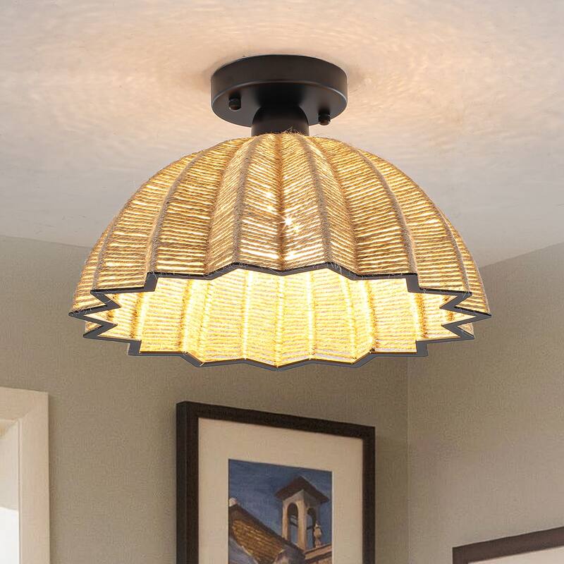 Industrial Rustic 1 - Light E26 Semi - Flush Mount Ceiling Light, 14.2" Dia Metal Frame - Matte Black - Matte Black