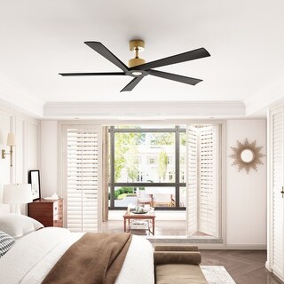 Modern 64-Inch Ceiling Fan with Wood Blades and 6-Speed DC Motor - Bed ...