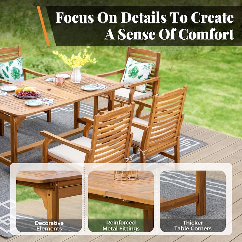 MAISON ARTS Outdoor 7/9-Piece Solid Acacia Wood Dining Set, Expandable Dining Table and 6/8 Wood Dining Chairs