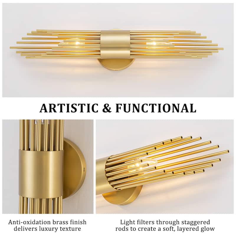 2-Light Gold Vertical Slat Wall Sconce MidCentury Modern Linear Design