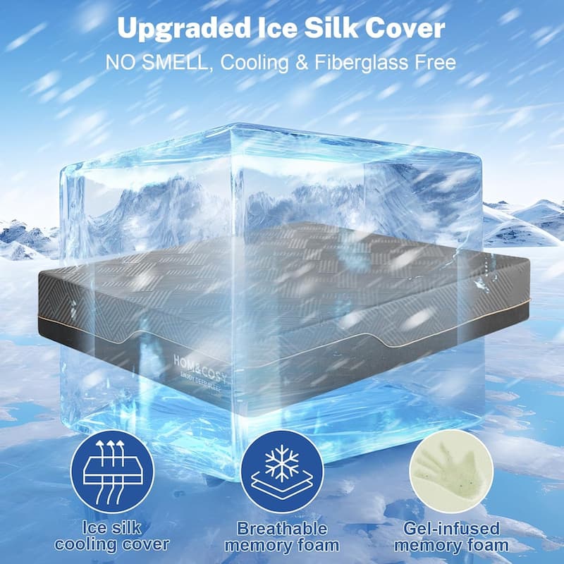 12 in. Premium Cooling Green Tea/Gel Memory Foam Mattress with Ice Silk Cover, Luxury Extra Firm Mattress for Back Pain