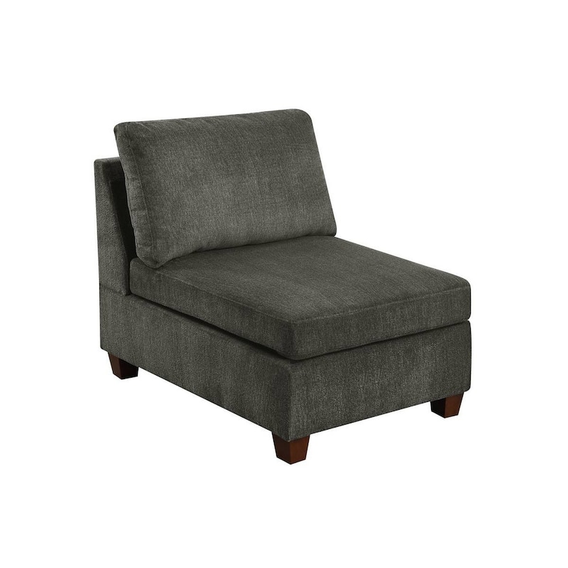 Remy 37 Inch Modular Armless Chair, Soft Gray Chenille, Solid Pine Wood