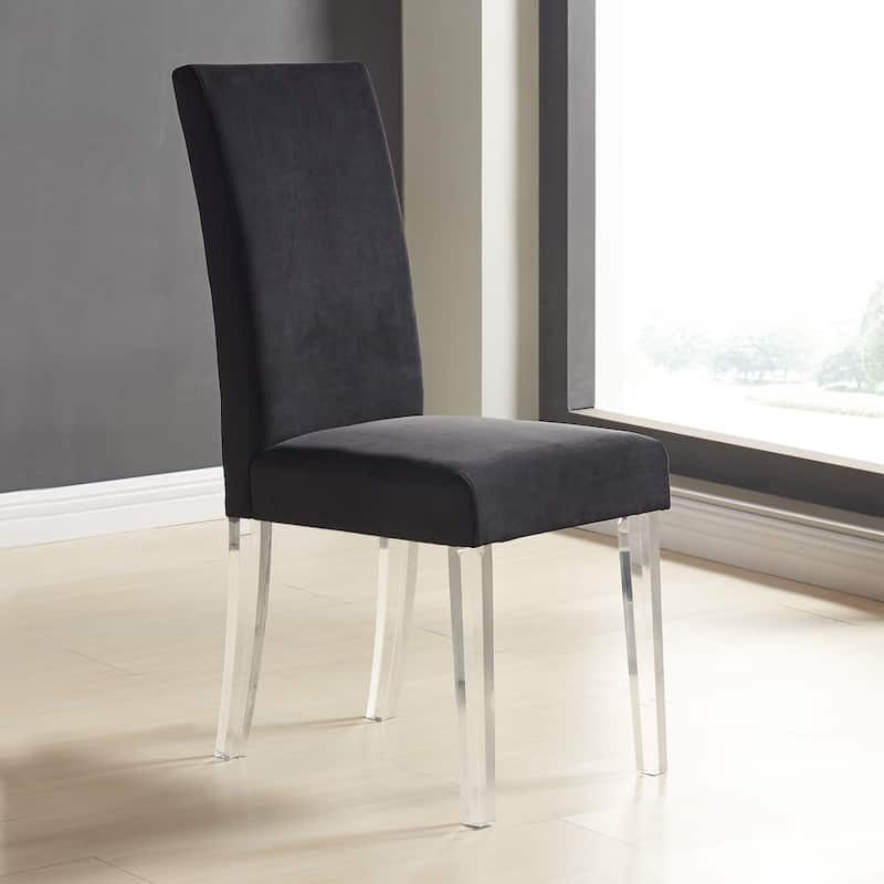 Dalia Black or Grey Velvet Parsons Dining Chairs with Acrylic Legs - Set of 2 - Black