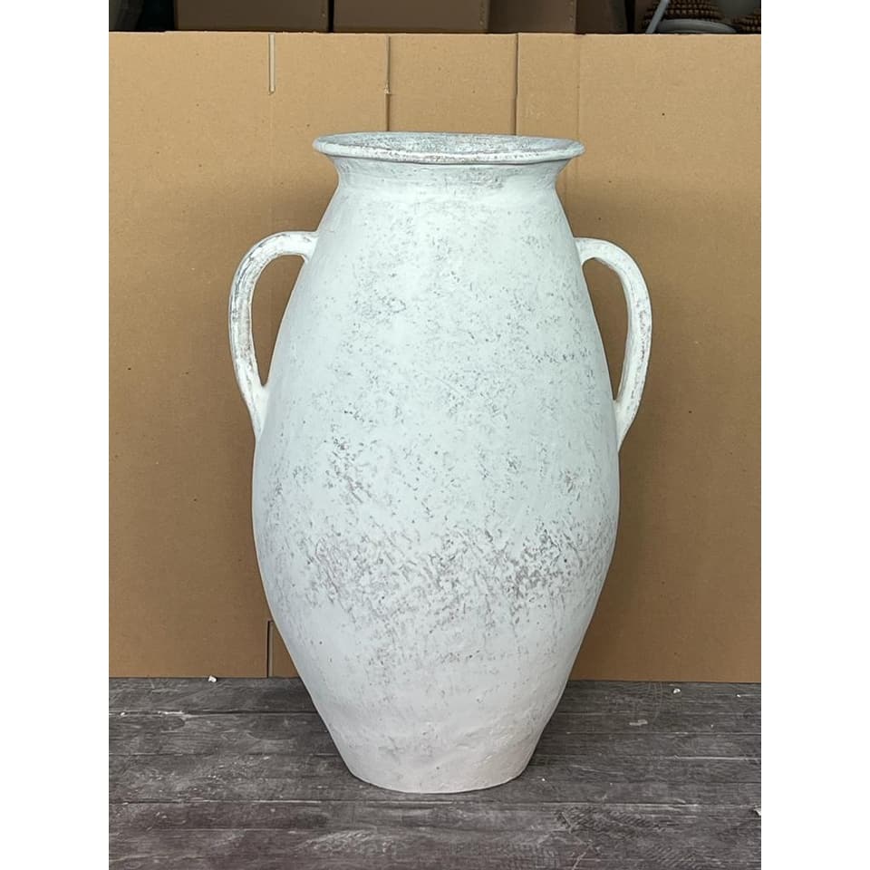 Approx. 25"H Vase with Two Long Handles Distressed White
