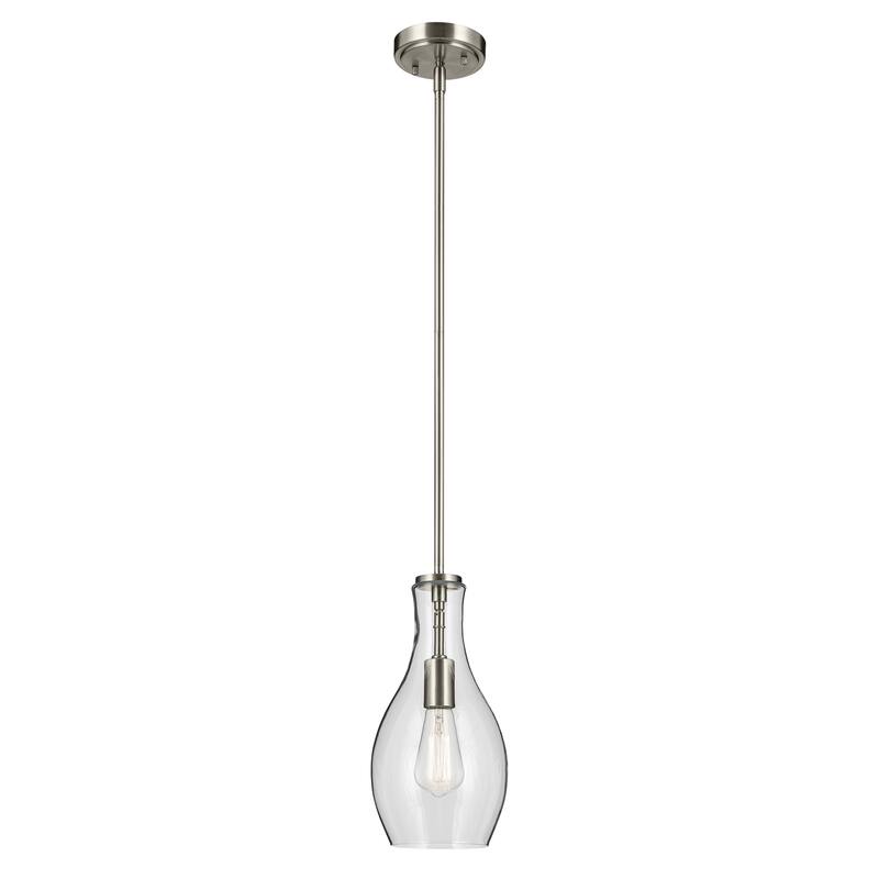 Kichler Lighting Everly 13.75 in. 1-Light Brushed Nickel Bell Pendant Light with Clear Glass