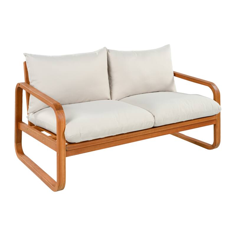 Christopher Knight Home - George 4-Piece Outdoor Acacia Wood Conversation Set with Plush Thick Cushions & Slatted Coffee Table