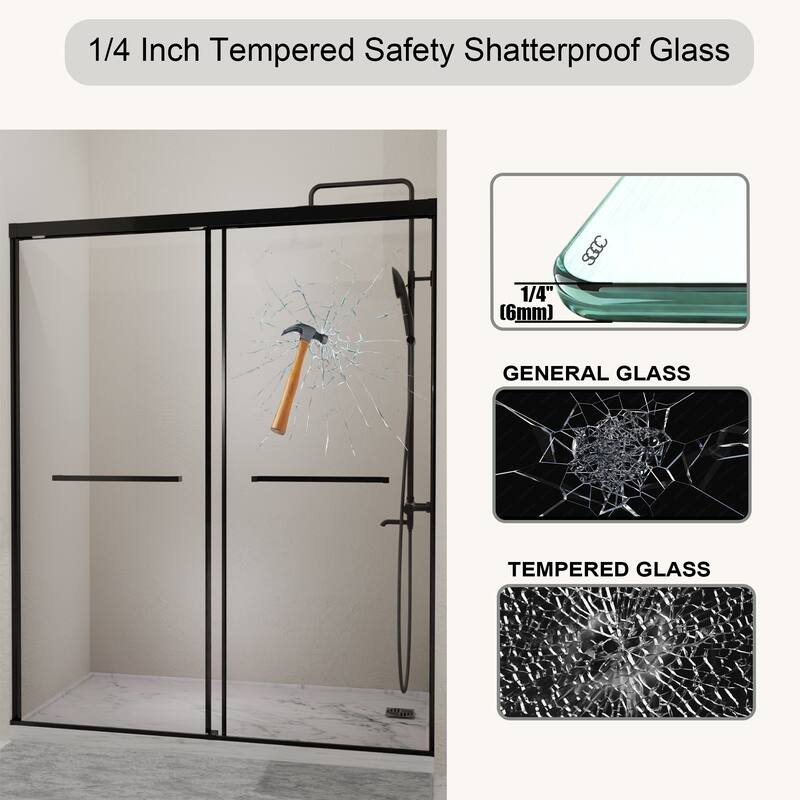 GDFStudio - Santiago Semi-Frameless Double Sliding Shower Door with Tempered Glass and Smooth Glide System