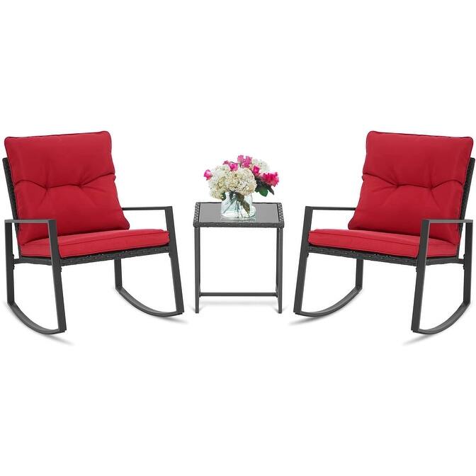 SUNCROWN Outdoor 3-piece Rocking Wicker Bistro Set