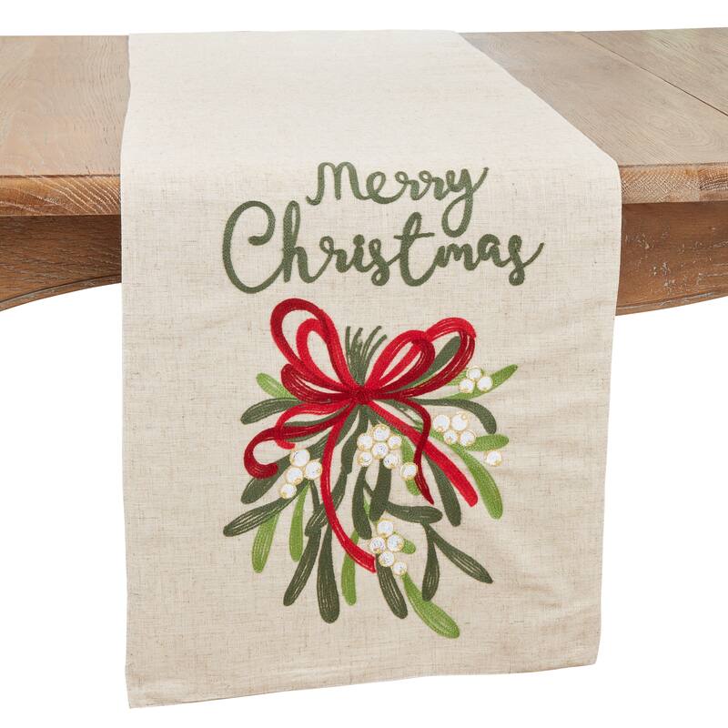 Holiday Cheer Merry Christmas Ribbon Table Runner - 16"x70" - 16"x70"