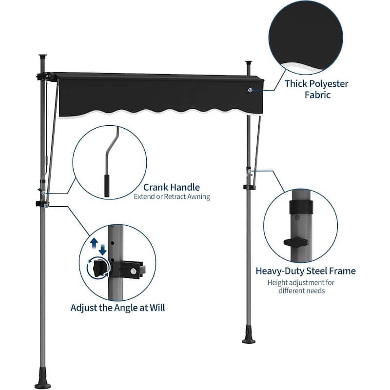 Outdoor Sunshade Shelter, Manual Patio Retractable Awning, UV Protection for Backyard Garden - N/A