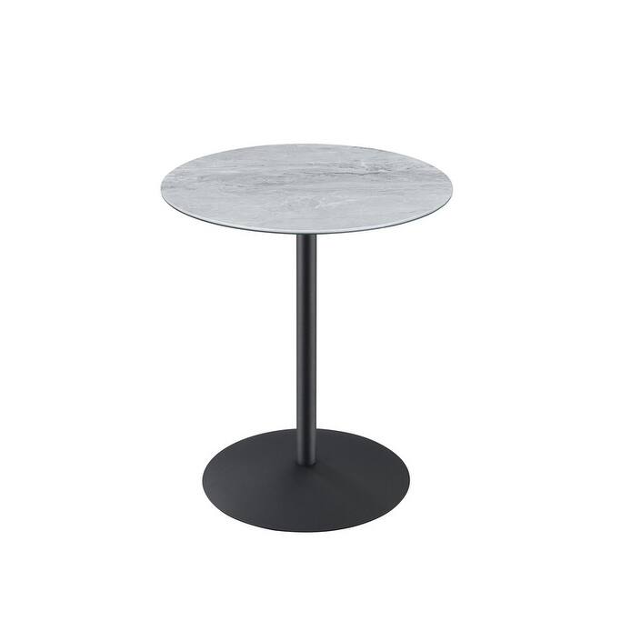 17.5"W End Table with Marble Textured Glass Top and Steel Base Modern Design