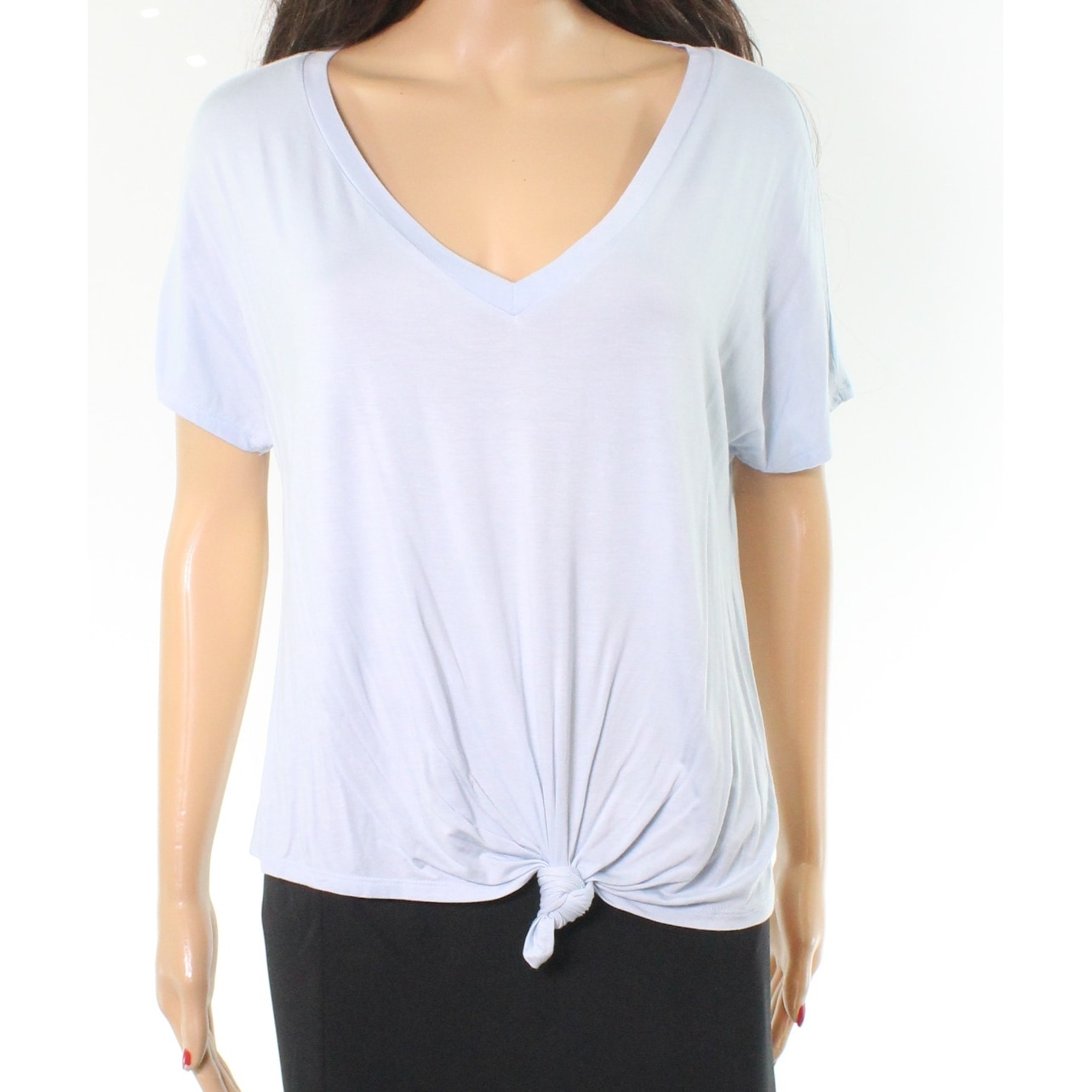 Shop Double Zero Tie Front Short Sleeve V Neck Large Knit Top
