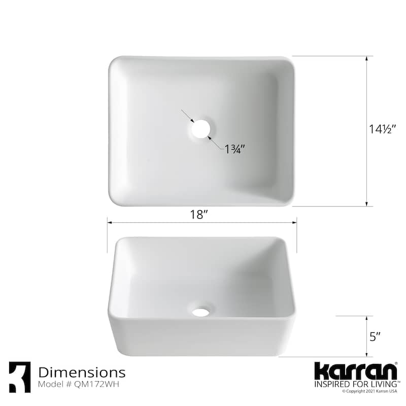 Karran Quattro Vibrant Matte White Acrylic 18 in. Rectangular Bathroom Vessel Sink