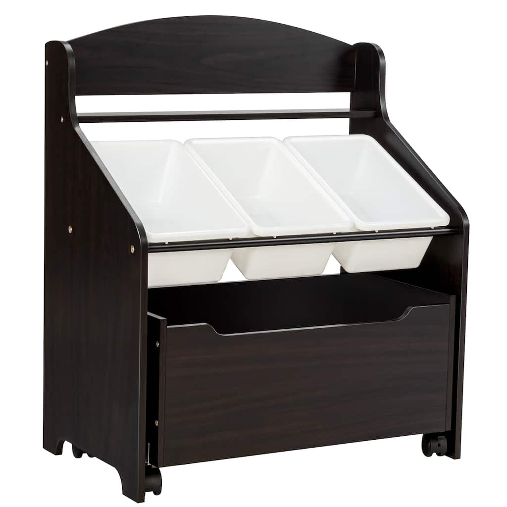 Costway Kids Wooden Toy Storage Unit Organizer w/Rolling Toy Box &