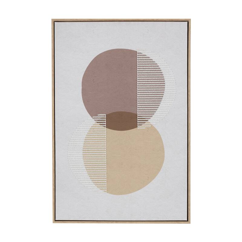 Brown Wooden Overlapping Circle Geometric Framed Wall Art with White Fabric Detailing