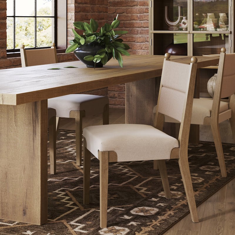 Cove Boho Solid Wood Dining Chair with Woven Seagrass Back and Upholstered Seat - Single - Flax/Light Brown