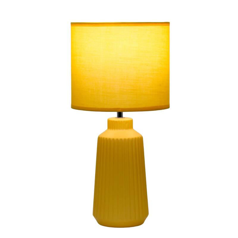 Vertical Grooved Ceramic Table Lamp with Drum Shade - 16" - Yellow