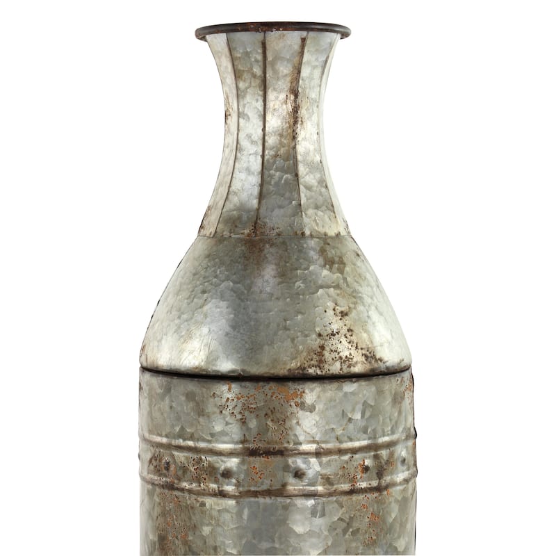 Metal Handmade Tall Galvanized Floor Vase with Studs - Set of 3 Gray - Roche River Decor - 11"W x 11"L x 43"H