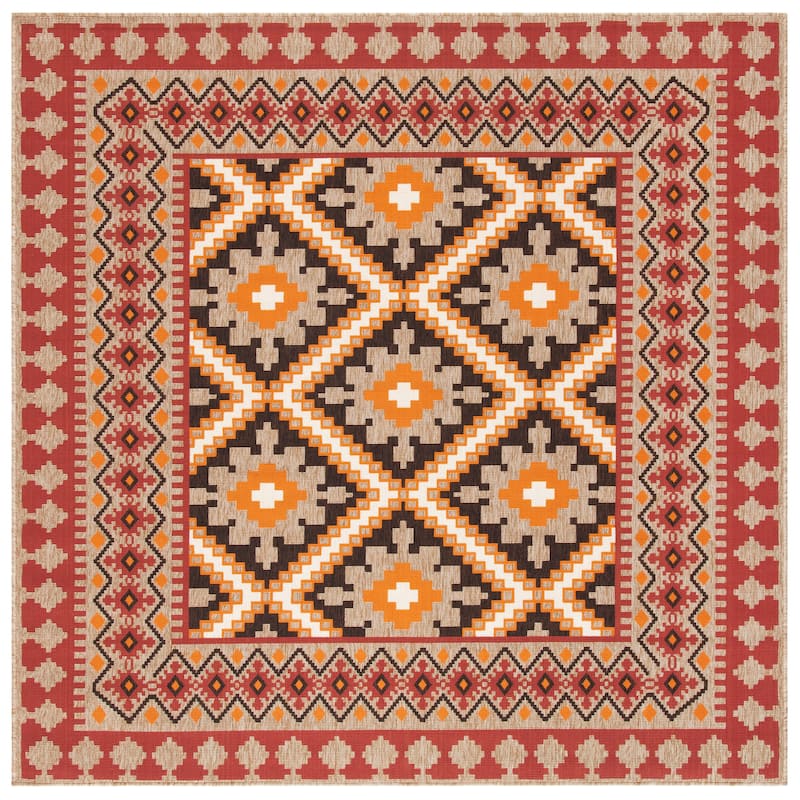 SAFAVIEH Veranda Eyvor Indoor/ Outdoor Waterproof Patio Backyard Rug - 6'7" Square - Red/Natural